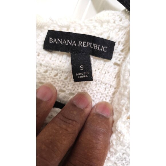 Banana Republic White Crochet Short Sleeve Top Scalloped Edges Back Zipper Women - Picture 5 of 6